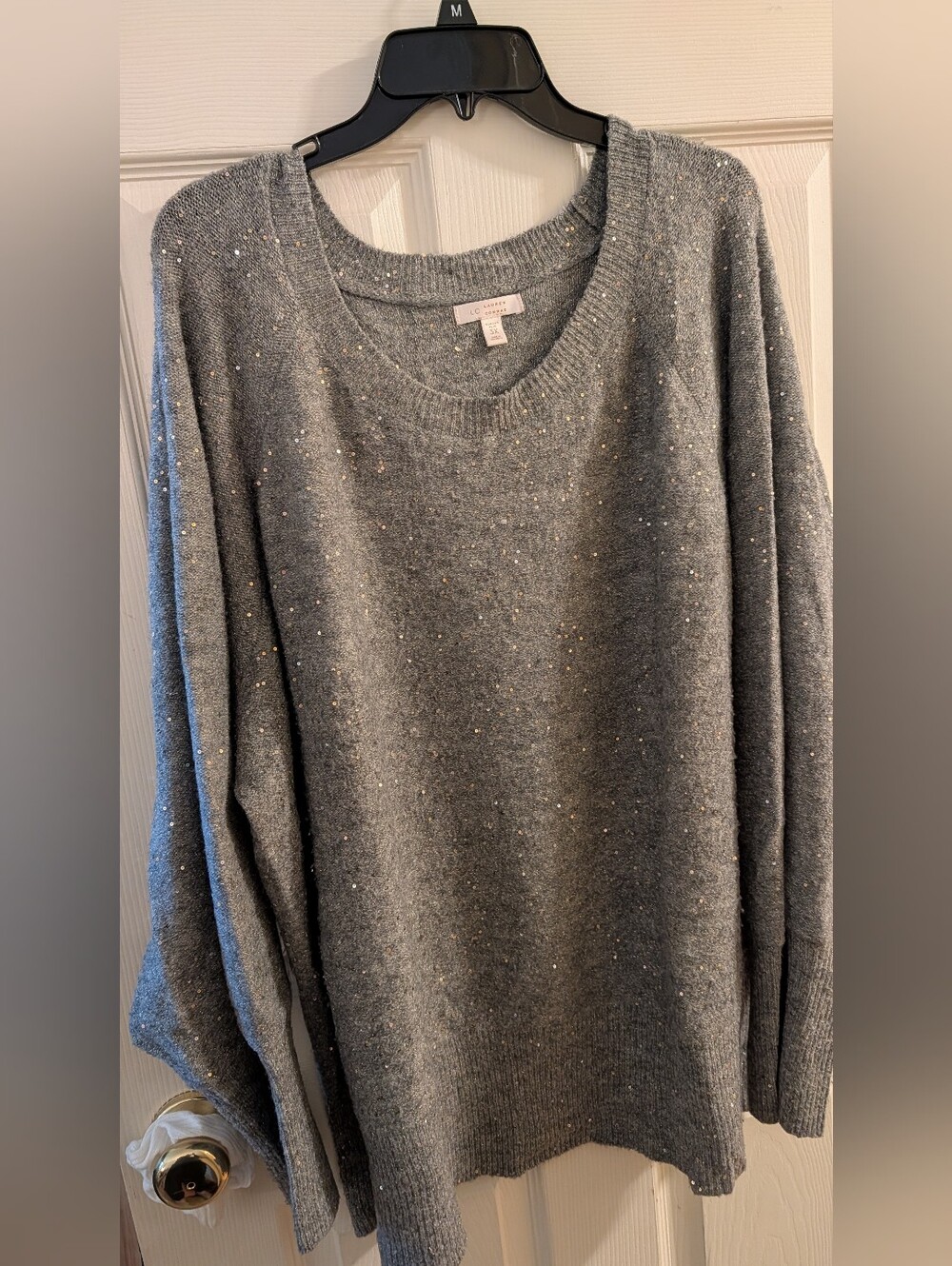 LC Lauren Conrad Gray Crewneck Sequin Sweater